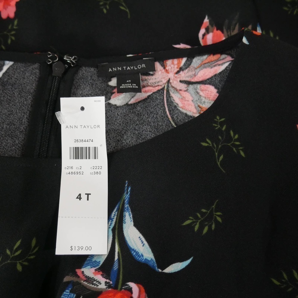 Ann Taylor NWT Garden Floral Black Knotted Shift Dress Size 4 Tall - Picture 6 of 8